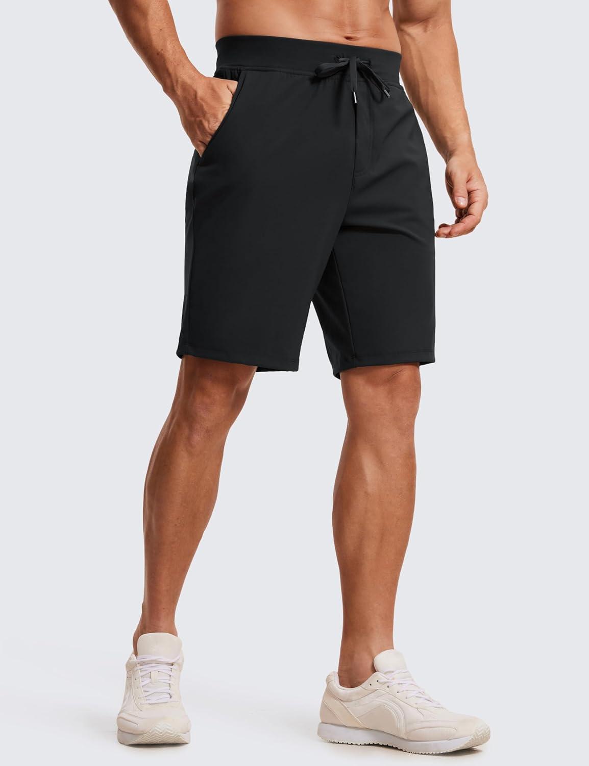 imageCRZ YOGA Mens FourWay Stretch Workout Shorts 9 Linerless Soft Durable for Casual Athletic with PocketsBlack