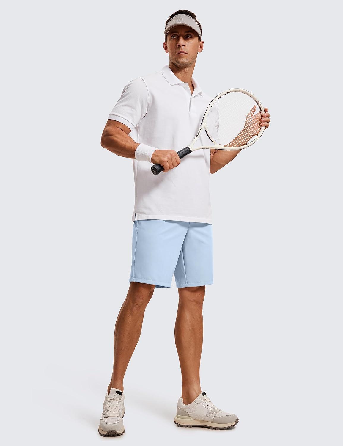 imageCRZ YOGA Mens FourWay Stretch Workout Shorts 9 Linerless Soft Durable for Casual Athletic with PocketsChambray Blue