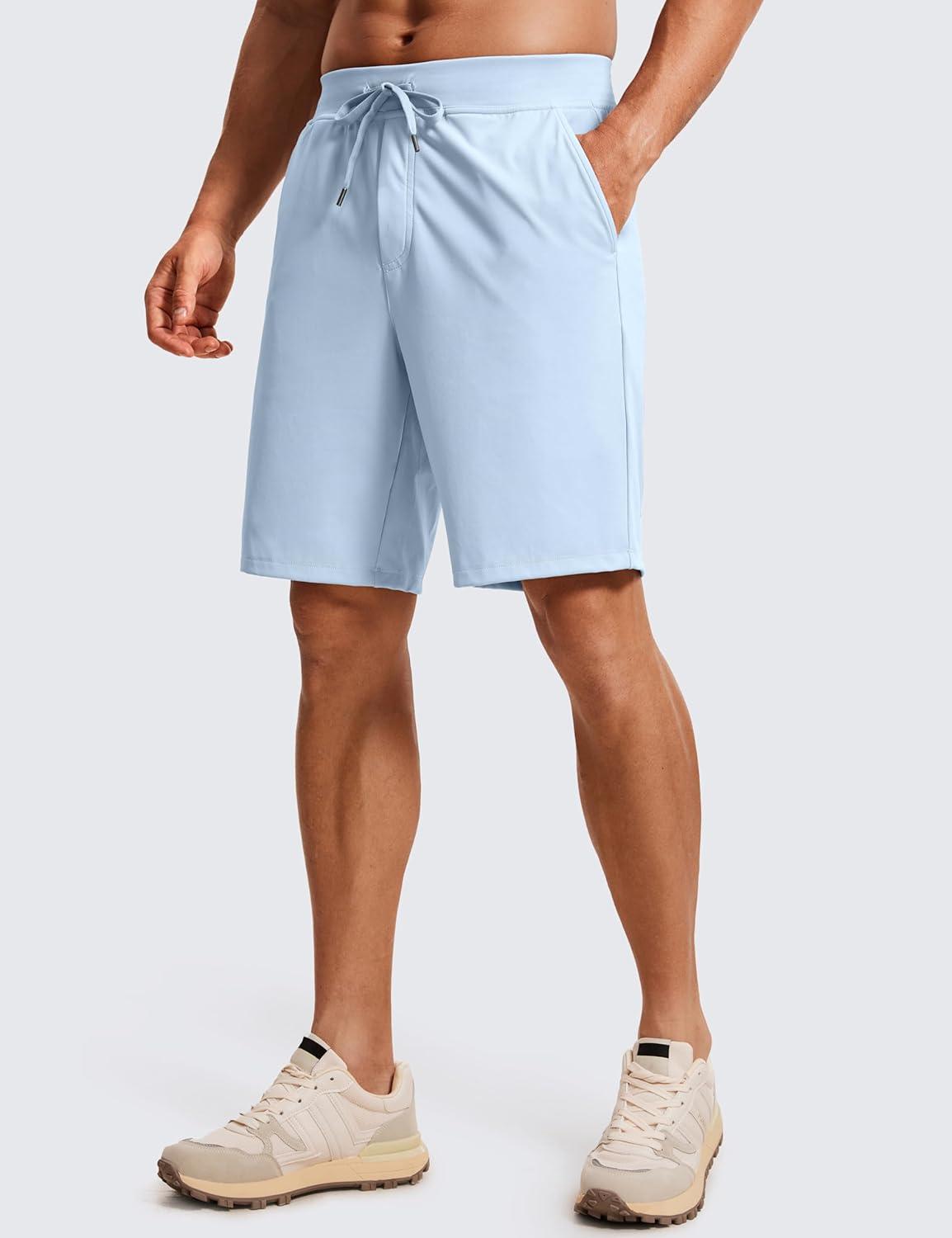 imageCRZ YOGA Mens FourWay Stretch Workout Shorts 9 Linerless Soft Durable for Casual Athletic with PocketsChambray Blue