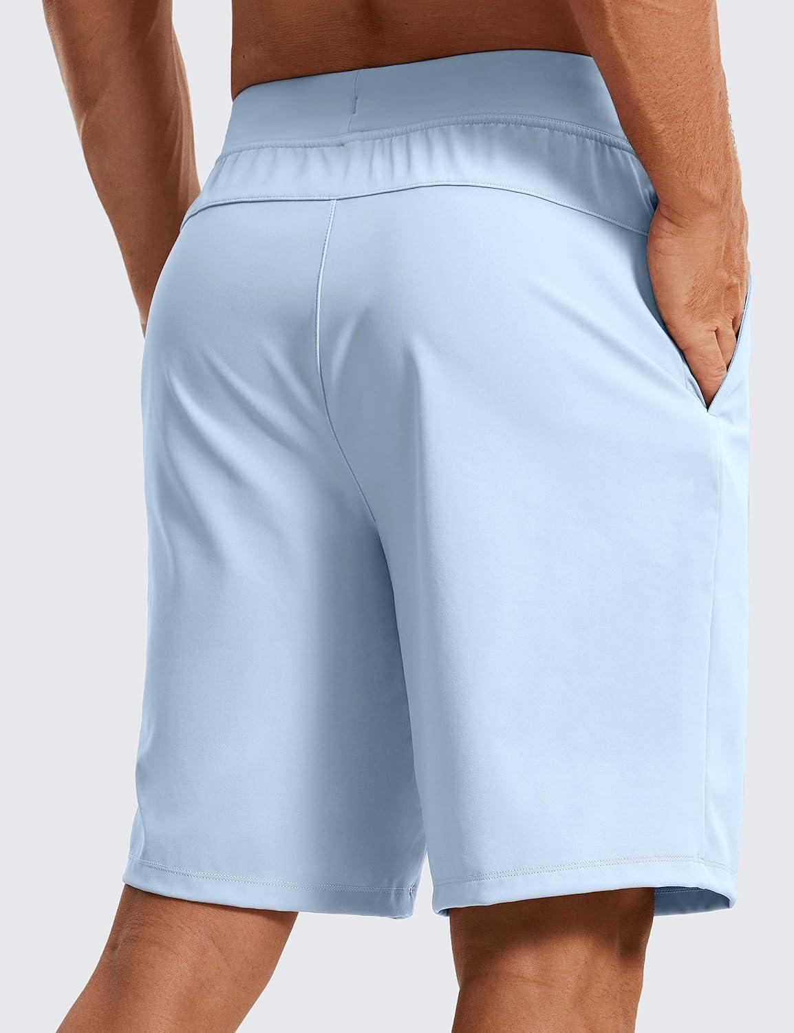 imageCRZ YOGA Mens FourWay Stretch Workout Shorts 9 Linerless Soft Durable for Casual Athletic with PocketsChambray Blue