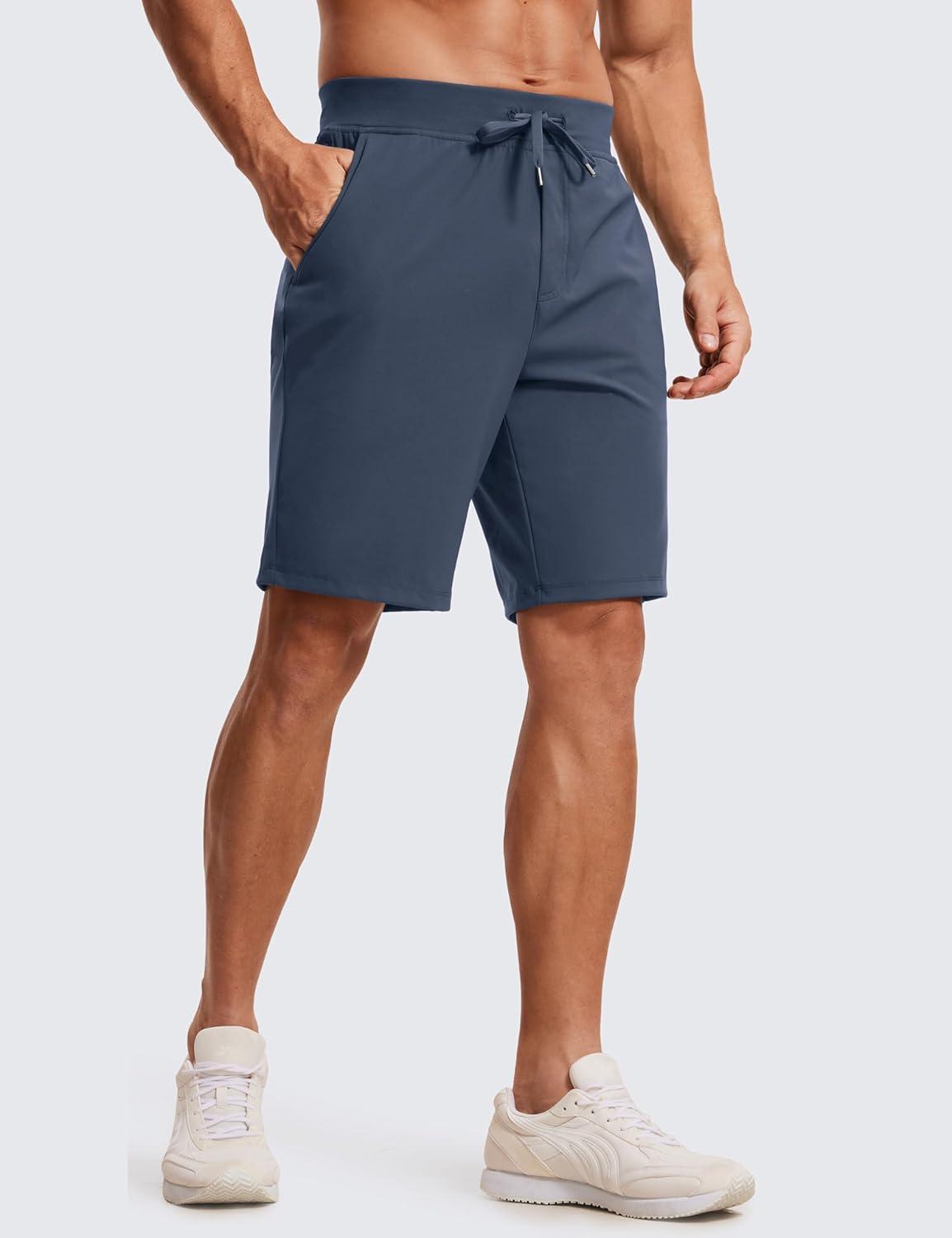 imageCRZ YOGA Mens FourWay Stretch Workout Shorts 9 Linerless Soft Durable for Casual Athletic with PocketsElectric Blue