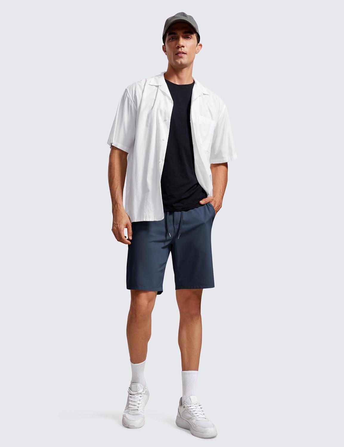 imageCRZ YOGA Mens FourWay Stretch Workout Shorts 9 Linerless Soft Durable for Casual Athletic with PocketsElectric Blue