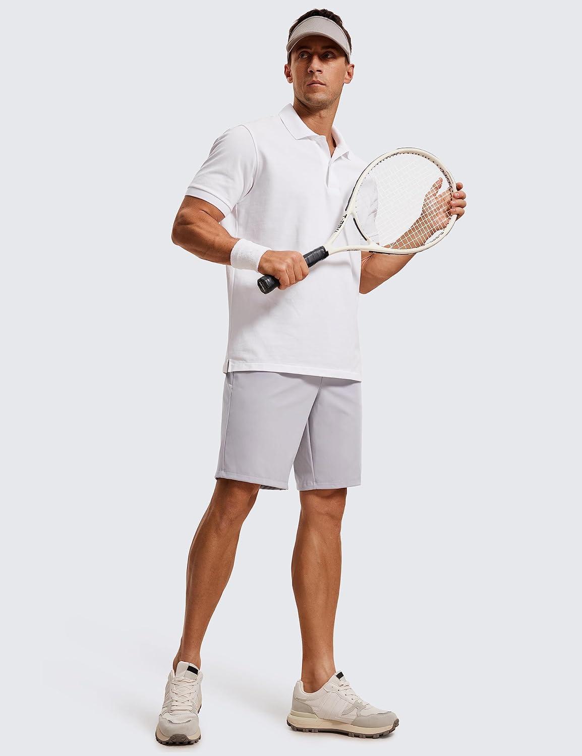 imageCRZ YOGA Mens FourWay Stretch Workout Shorts 9 Linerless Soft Durable for Casual Athletic with PocketsGull Gray