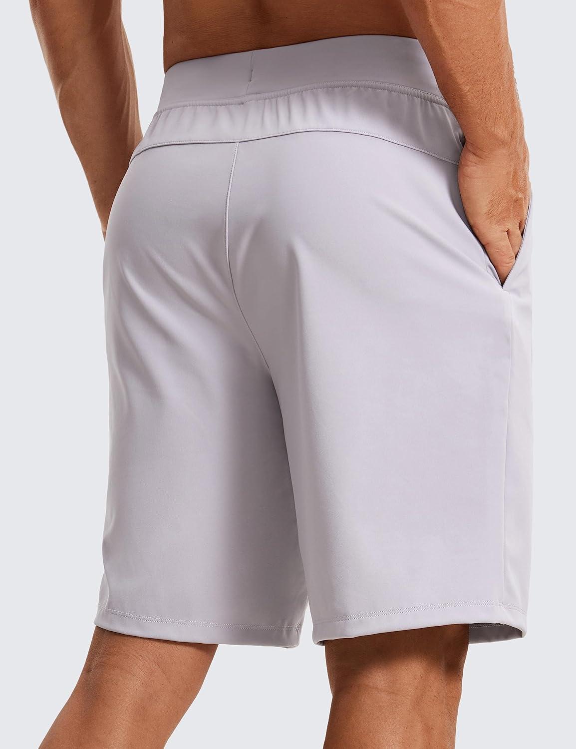 imageCRZ YOGA Mens FourWay Stretch Workout Shorts 9 Linerless Soft Durable for Casual Athletic with PocketsGull Gray