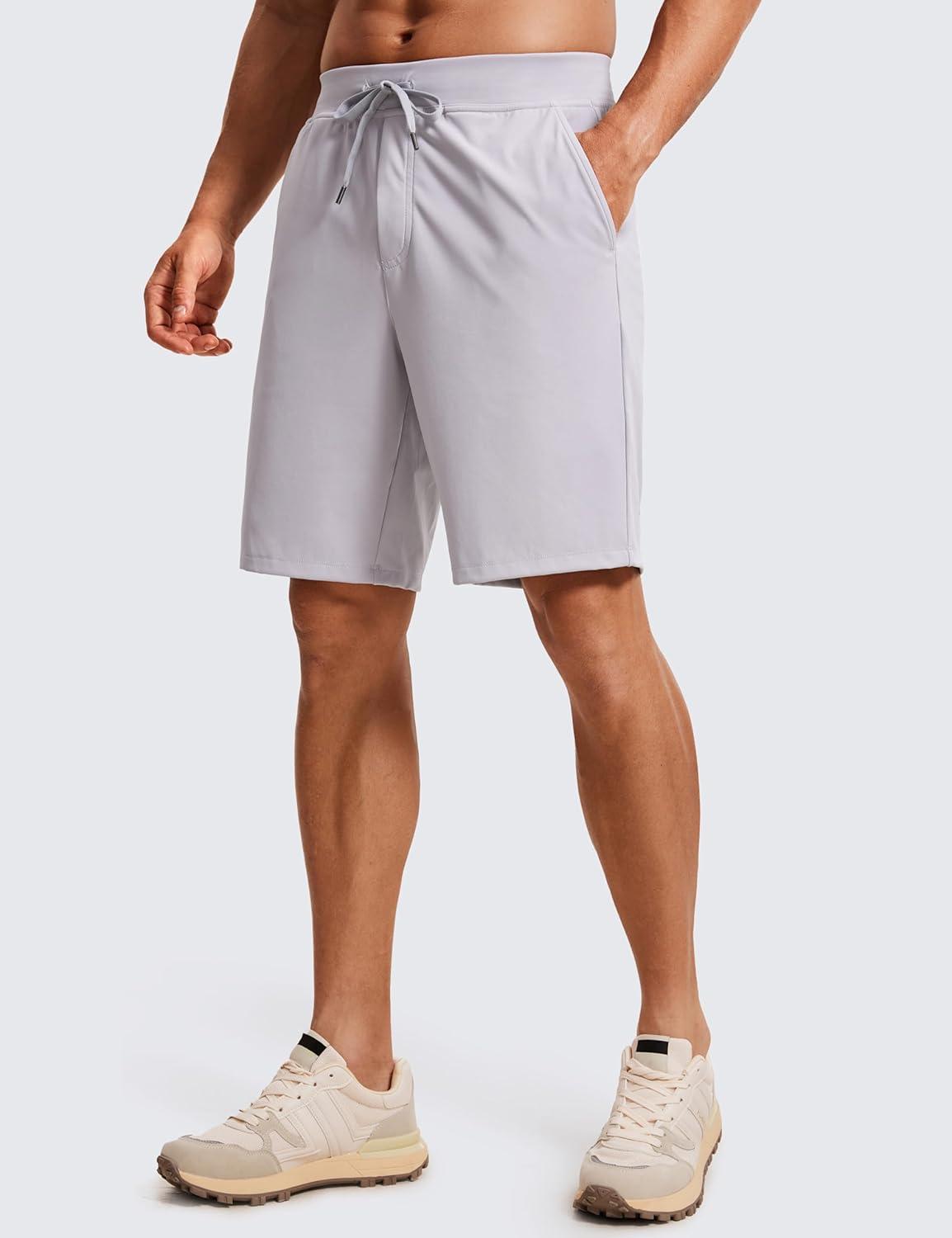 imageCRZ YOGA Mens FourWay Stretch Workout Shorts 9 Linerless Soft Durable for Casual Athletic with PocketsGull Gray