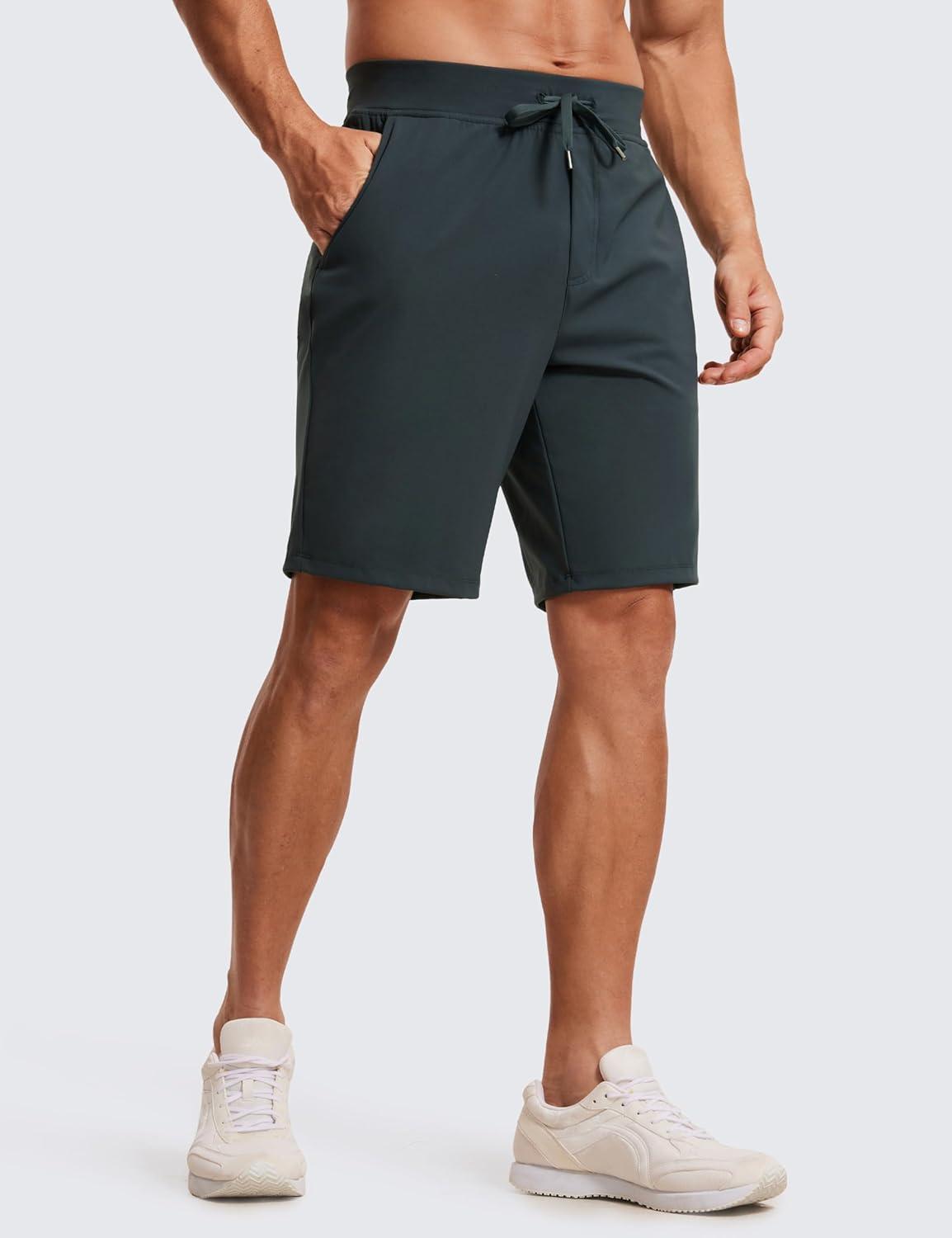 imageCRZ YOGA Mens FourWay Stretch Workout Shorts 9 Linerless Soft Durable for Casual Athletic with PocketsMelanite