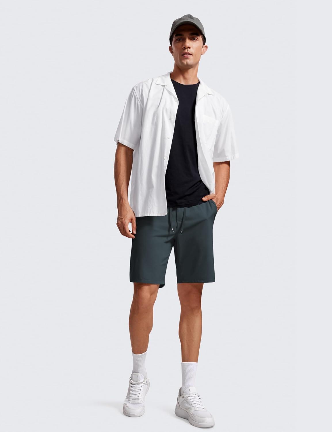 imageCRZ YOGA Mens FourWay Stretch Workout Shorts 9 Linerless Soft Durable for Casual Athletic with PocketsMelanite