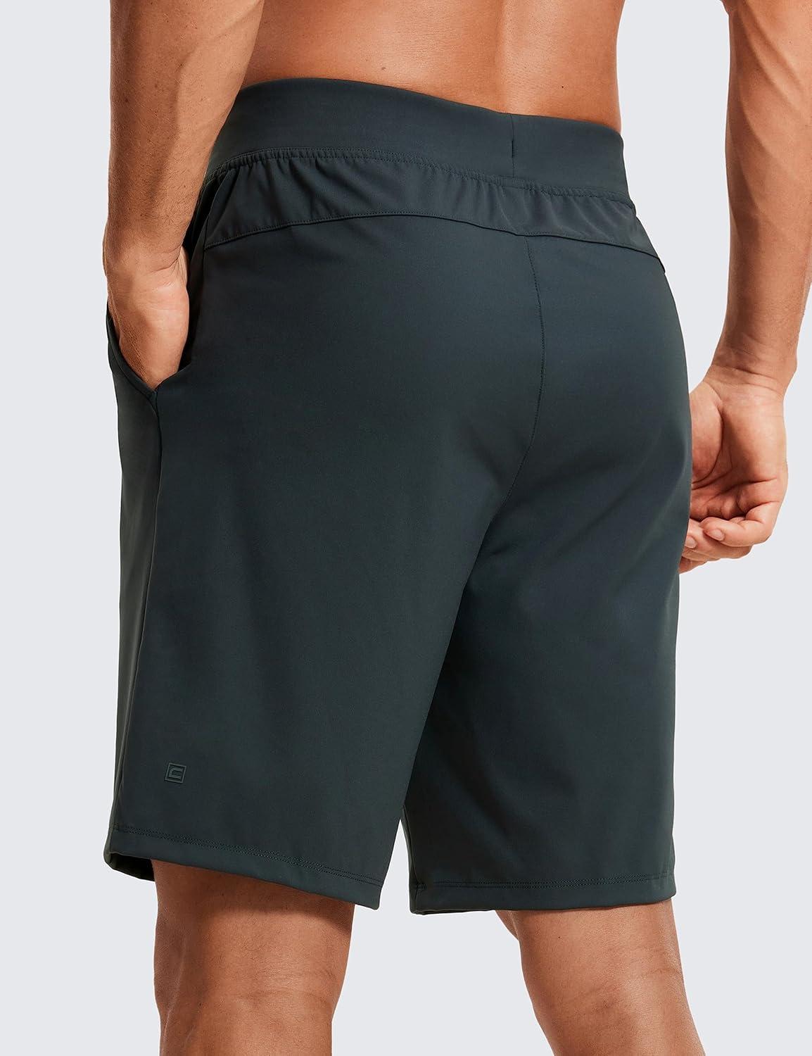 imageCRZ YOGA Mens FourWay Stretch Workout Shorts 9 Linerless Soft Durable for Casual Athletic with PocketsMelanite