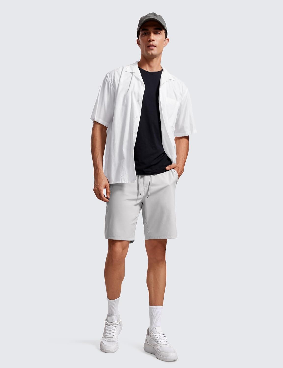 imageCRZ YOGA Mens FourWay Stretch Workout Shorts 9 Linerless Soft Durable for Casual Athletic with PocketsPlatinum Grey