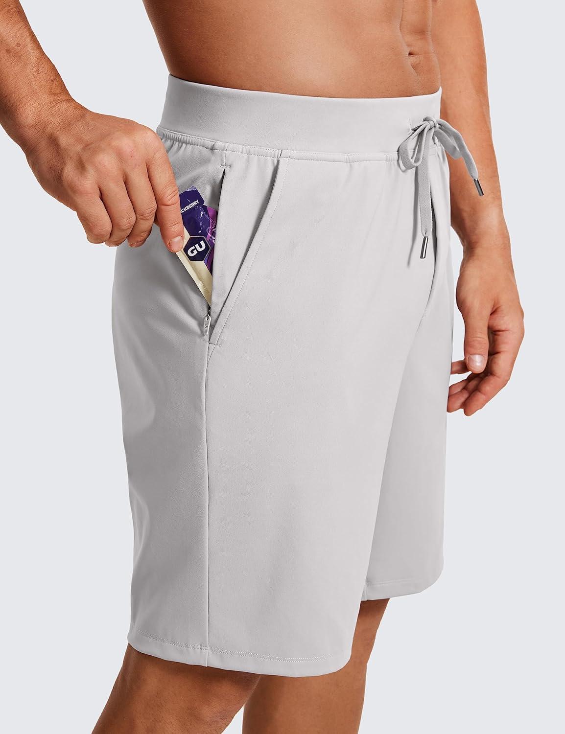 imageCRZ YOGA Mens FourWay Stretch Workout Shorts 9 Linerless Soft Durable for Casual Athletic with PocketsPlatinum Grey