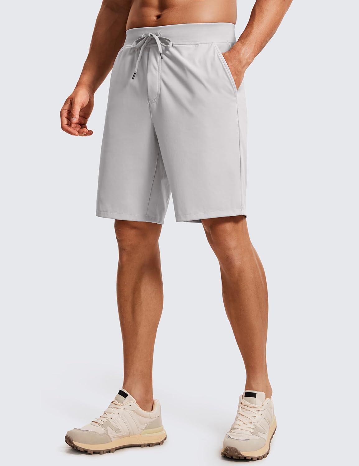 imageCRZ YOGA Mens FourWay Stretch Workout Shorts 9 Linerless Soft Durable for Casual Athletic with PocketsPlatinum Grey