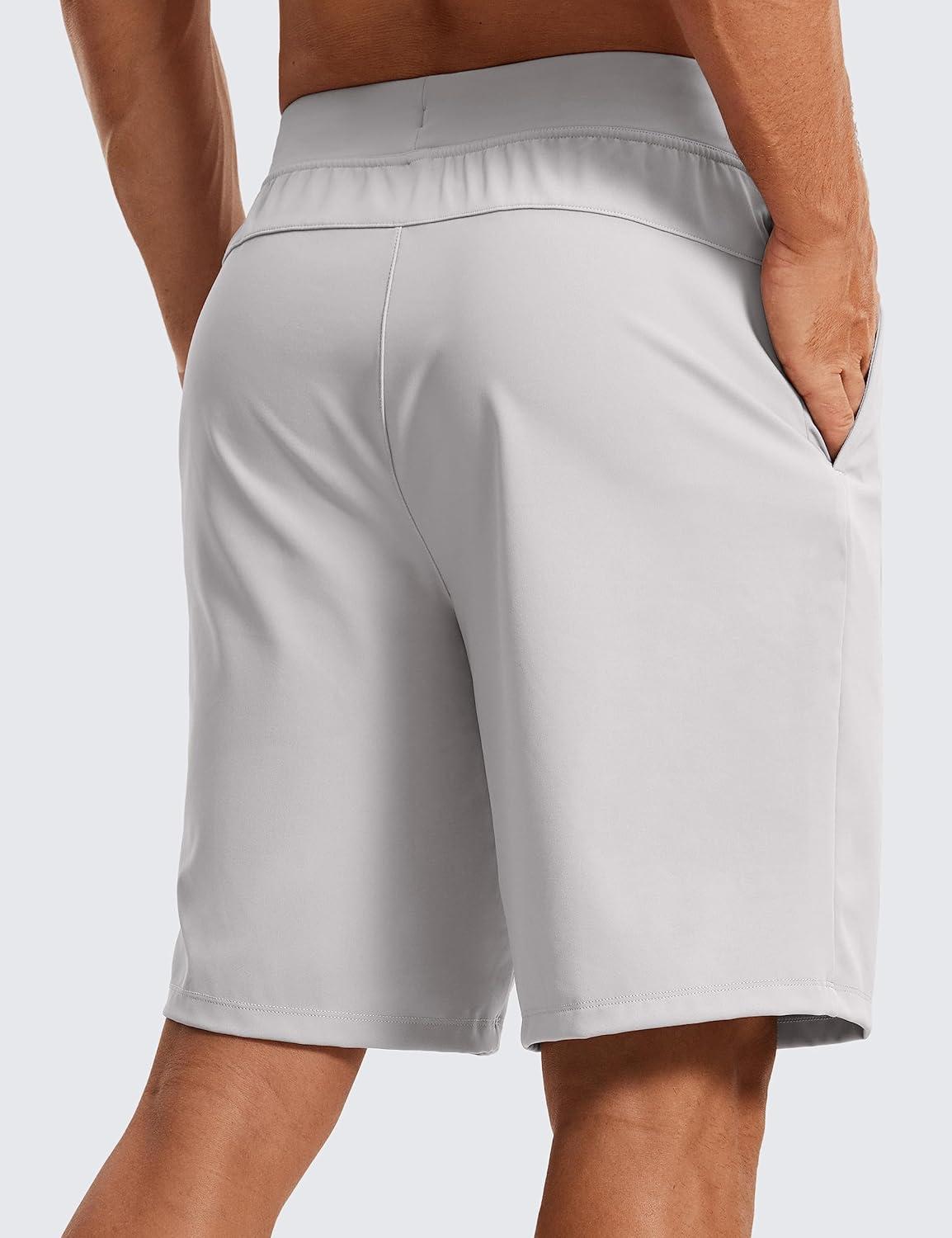 imageCRZ YOGA Mens FourWay Stretch Workout Shorts 9 Linerless Soft Durable for Casual Athletic with PocketsPlatinum Grey