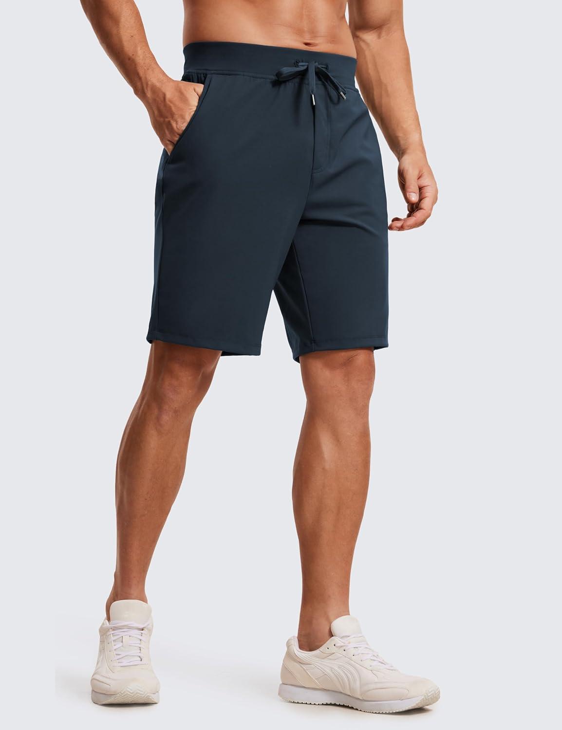 imageCRZ YOGA Mens FourWay Stretch Workout Shorts 9 Linerless Soft Durable for Casual Athletic with PocketsTrue Navy