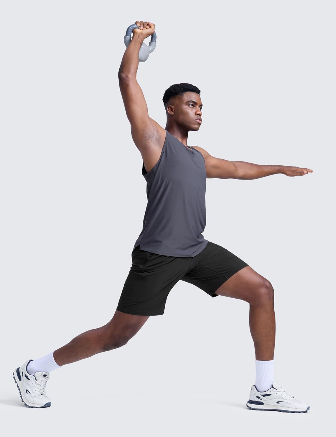 imageCRZ YOGA Mens Linerless Workout Shorts 9 Quick Dry for Running Sports Athletic Gym with PocketsBlack