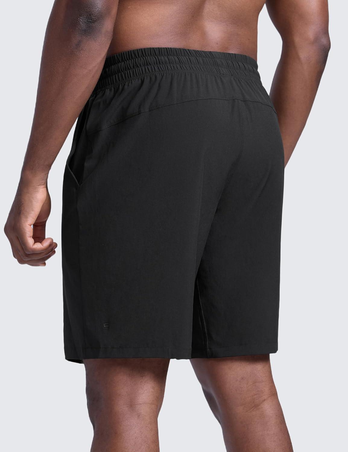 imageCRZ YOGA Mens Linerless Workout Shorts 9 Quick Dry for Running Sports Athletic Gym with PocketsBlack