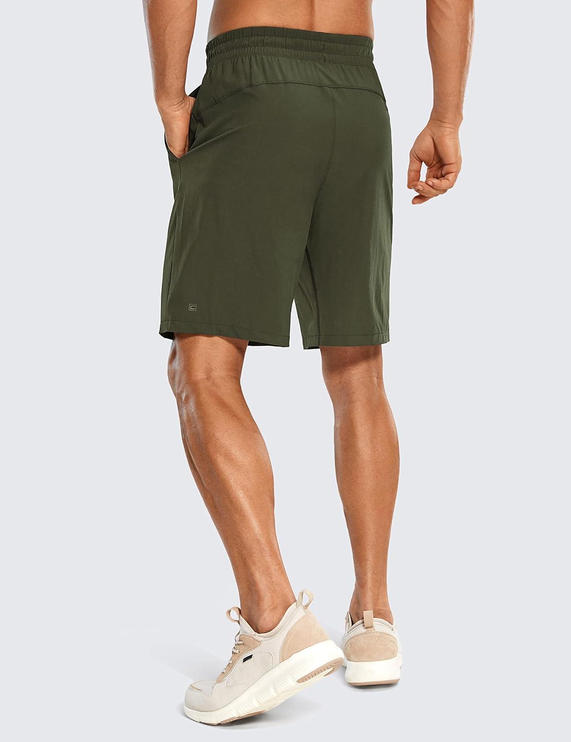 imageCRZ YOGA Mens Linerless Workout Shorts 9 Quick Dry for Running Sports Athletic Gym with PocketsDark Olive