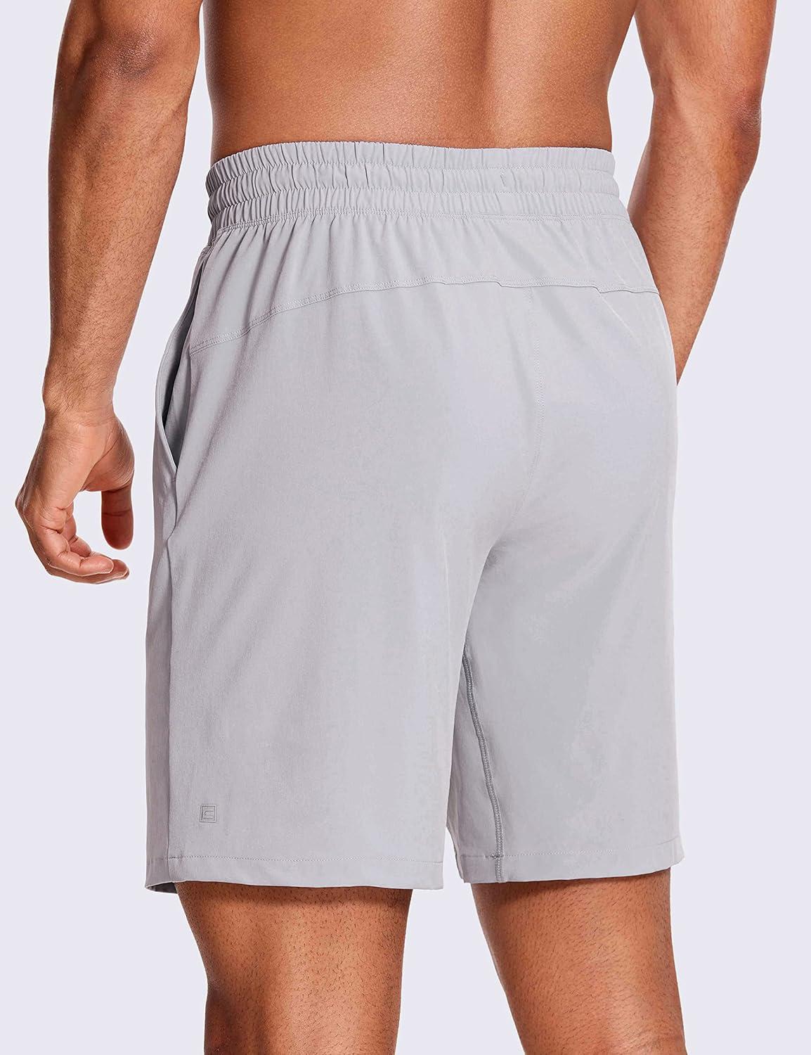 imageCRZ YOGA Mens Linerless Workout Shorts 9 Quick Dry for Running Sports Athletic Gym with PocketsGull Gray