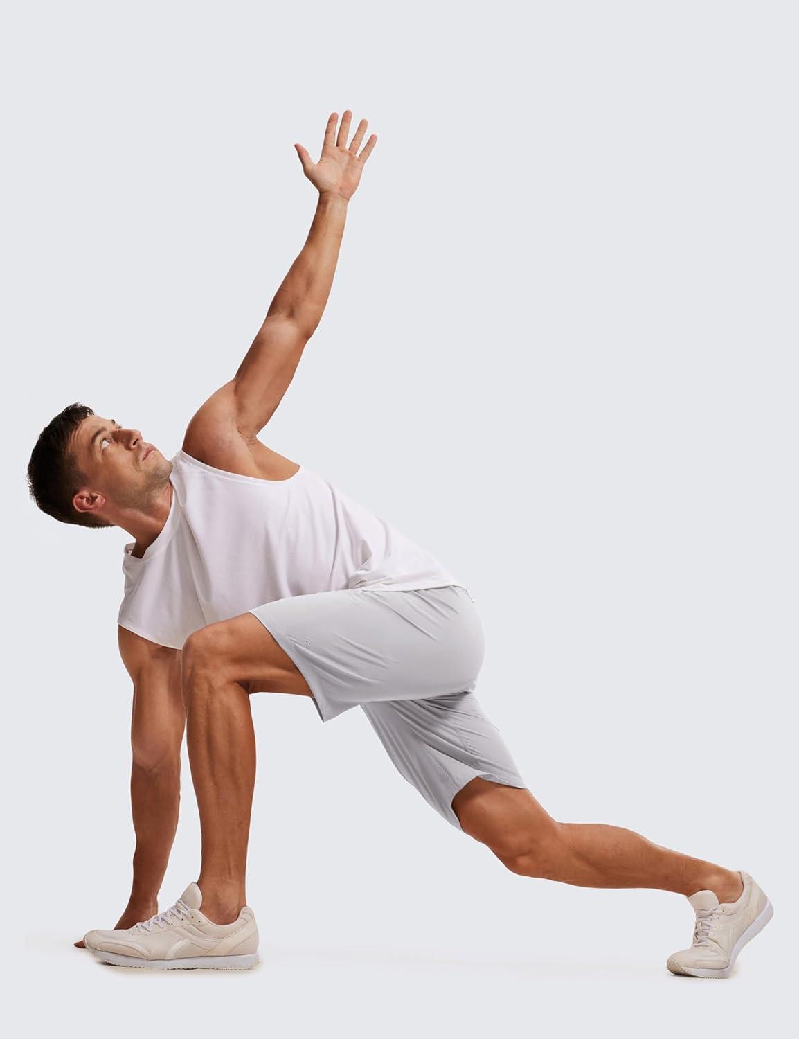 imageCRZ YOGA Mens Linerless Workout Shorts 9 Quick Dry for Running Sports Athletic Gym with PocketsGull Gray