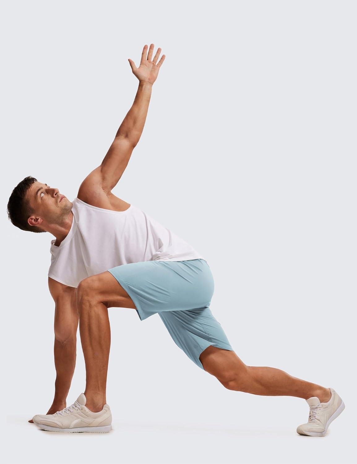 imageCRZ YOGA Mens Linerless Workout Shorts 9 Quick Dry for Running Sports Athletic Gym with PocketsLight Grayish Blue
