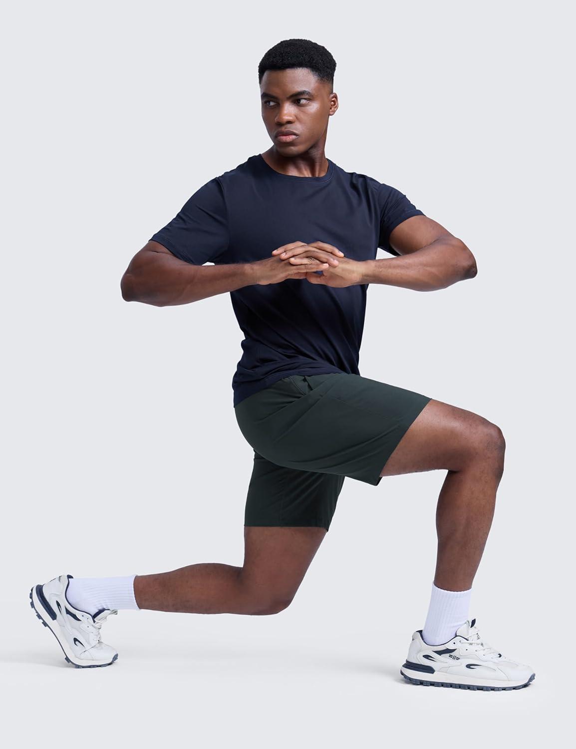 imageCRZ YOGA Mens Linerless Workout Shorts 9 Quick Dry for Running Sports Athletic Gym with PocketsMelanite