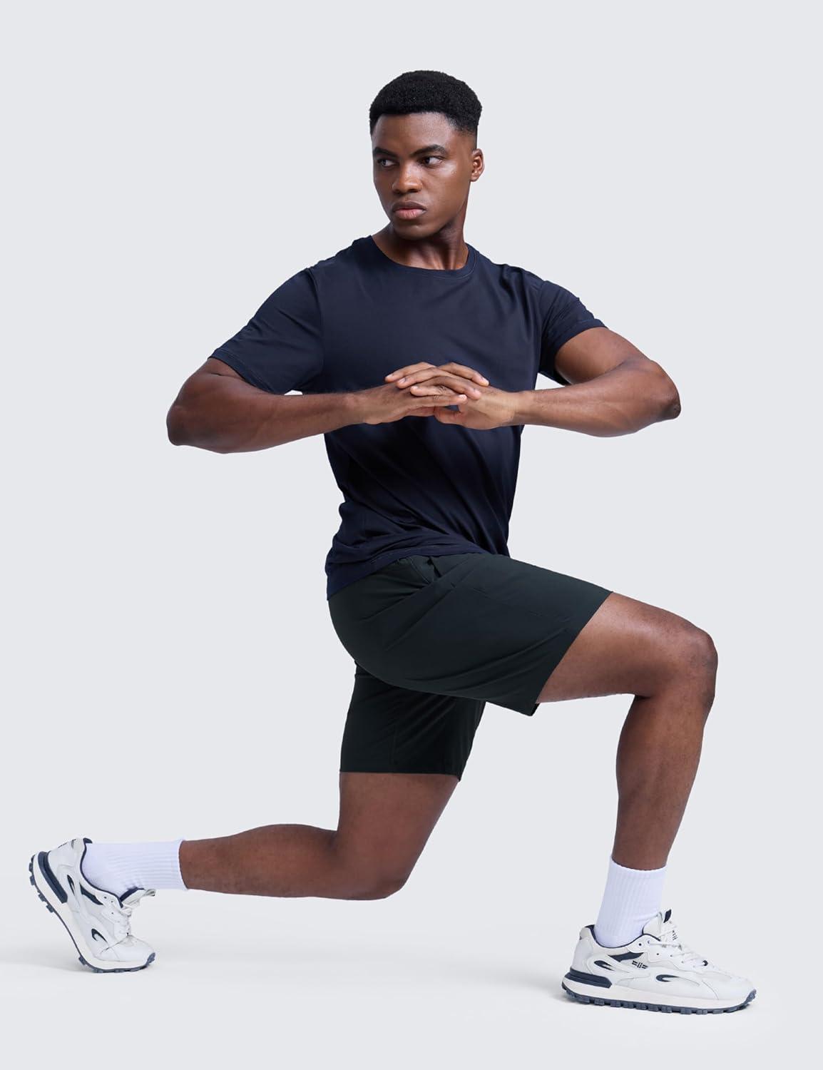 imageCRZ YOGA Mens Linerless Workout Shorts 9 Quick Dry for Running Sports Athletic Gym with PocketsTrue Navy