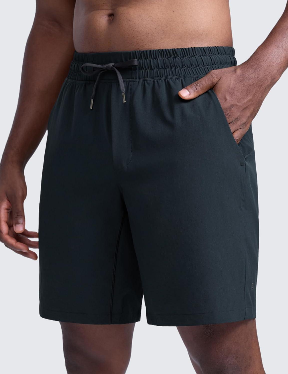 imageCRZ YOGA Mens Linerless Workout Shorts 9 Quick Dry for Running Sports Athletic Gym with PocketsTrue Navy