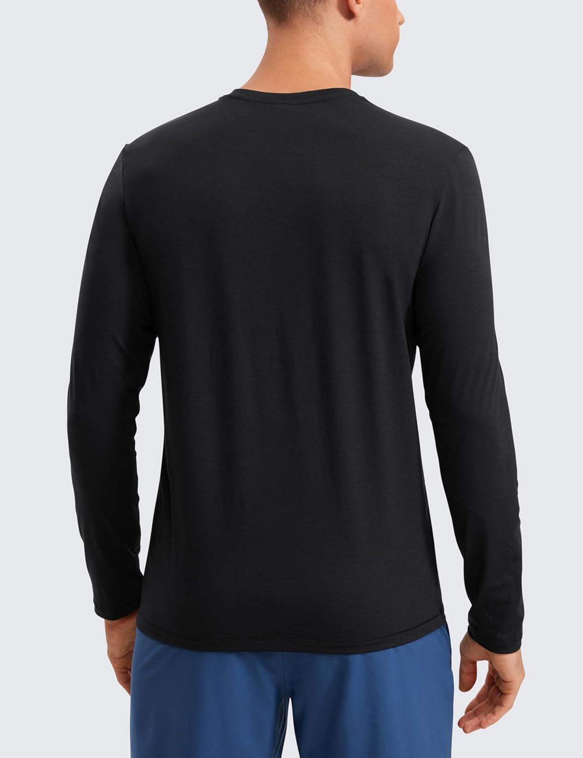 imageCRZ YOGA Mens Long Sleeve Basic Shirts Moisture Wicking Workout Tops Casual Crewneck Comfort TShirtBlack