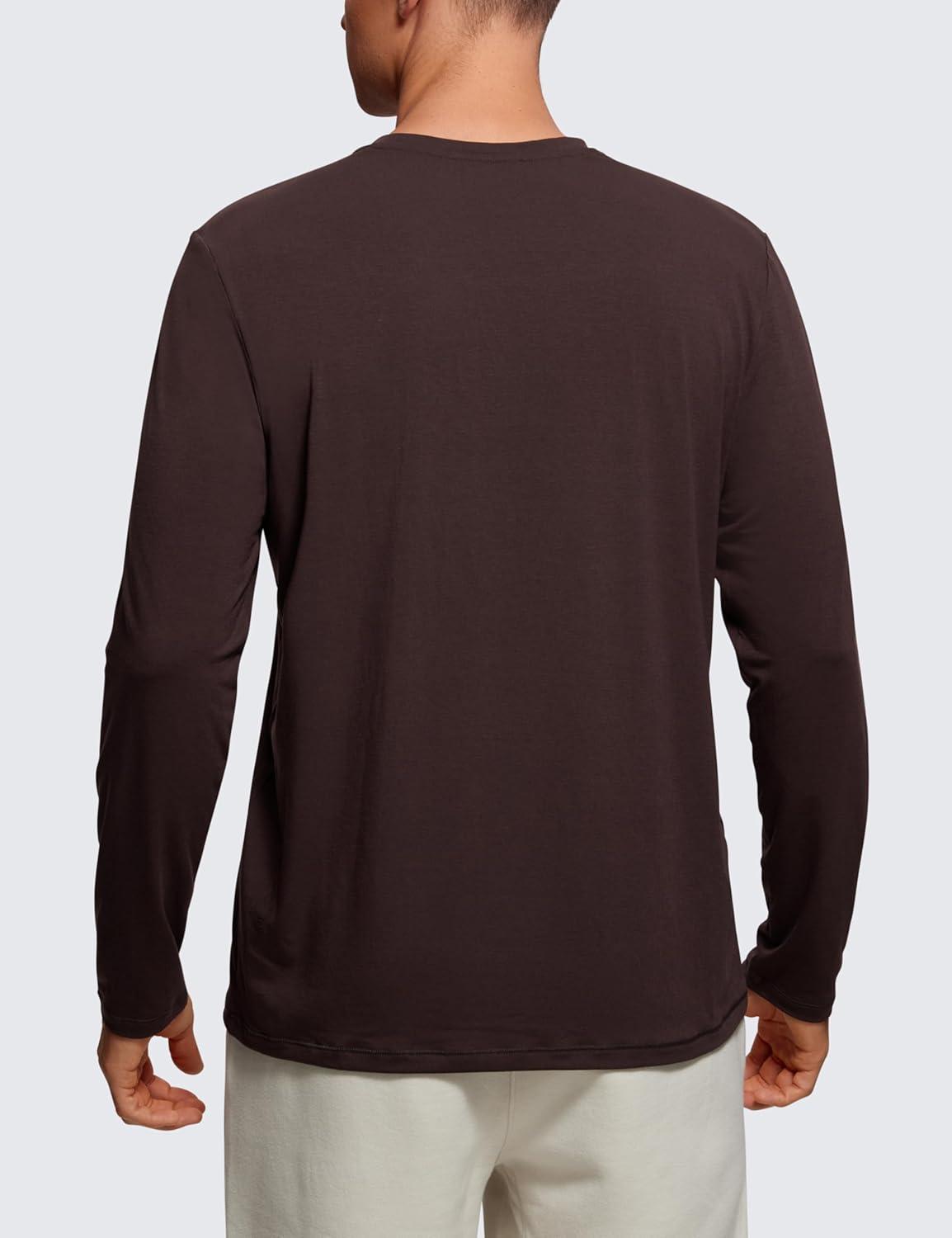 imageCRZ YOGA Mens Long Sleeve Basic Shirts Moisture Wicking Workout Tops Casual Crewneck Comfort TShirtHot Fudge Brown
