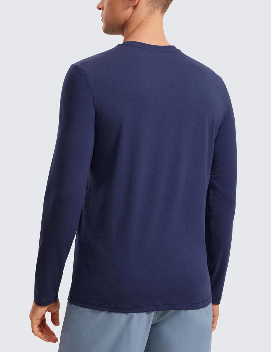 imageCRZ YOGA Mens Long Sleeve Basic Shirts Moisture Wicking Workout Tops Casual Crewneck Comfort TShirtNight Sea Blue