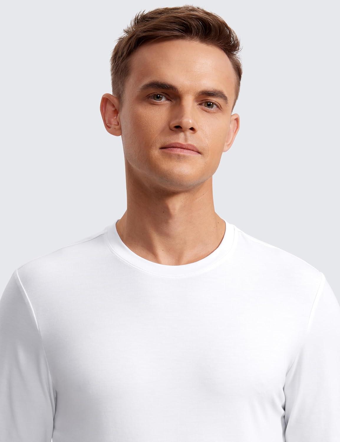 imageCRZ YOGA Mens Long Sleeve Basic Shirts Moisture Wicking Workout Tops Casual Crewneck Comfort TShirtWhite