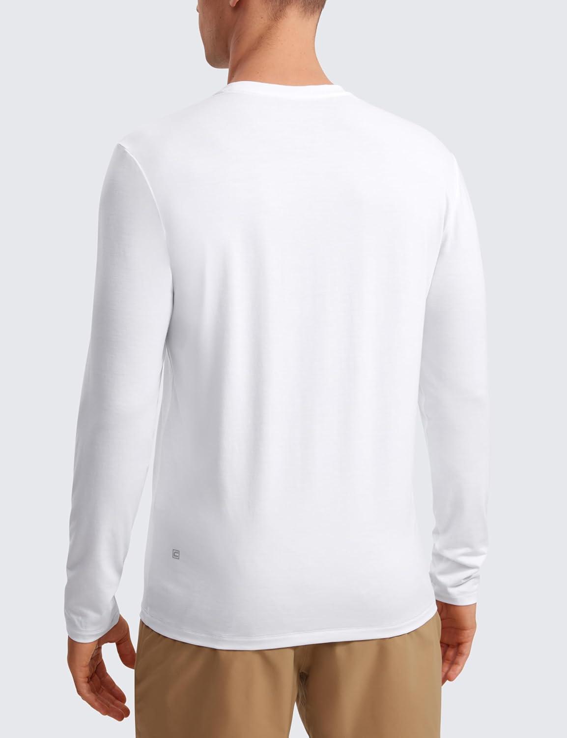 imageCRZ YOGA Mens Long Sleeve Basic Shirts Moisture Wicking Workout Tops Casual Crewneck Comfort TShirtWhite