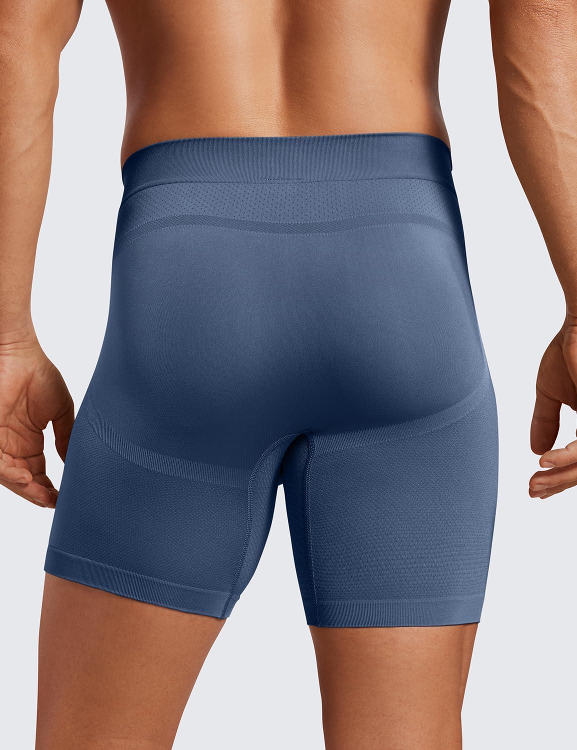 imageCRZ YOGA Mens Seamless 5quot Boxer Briefs Breathable Sports Underwear 3PackGreen Jadeelectric Bluekhali Barley