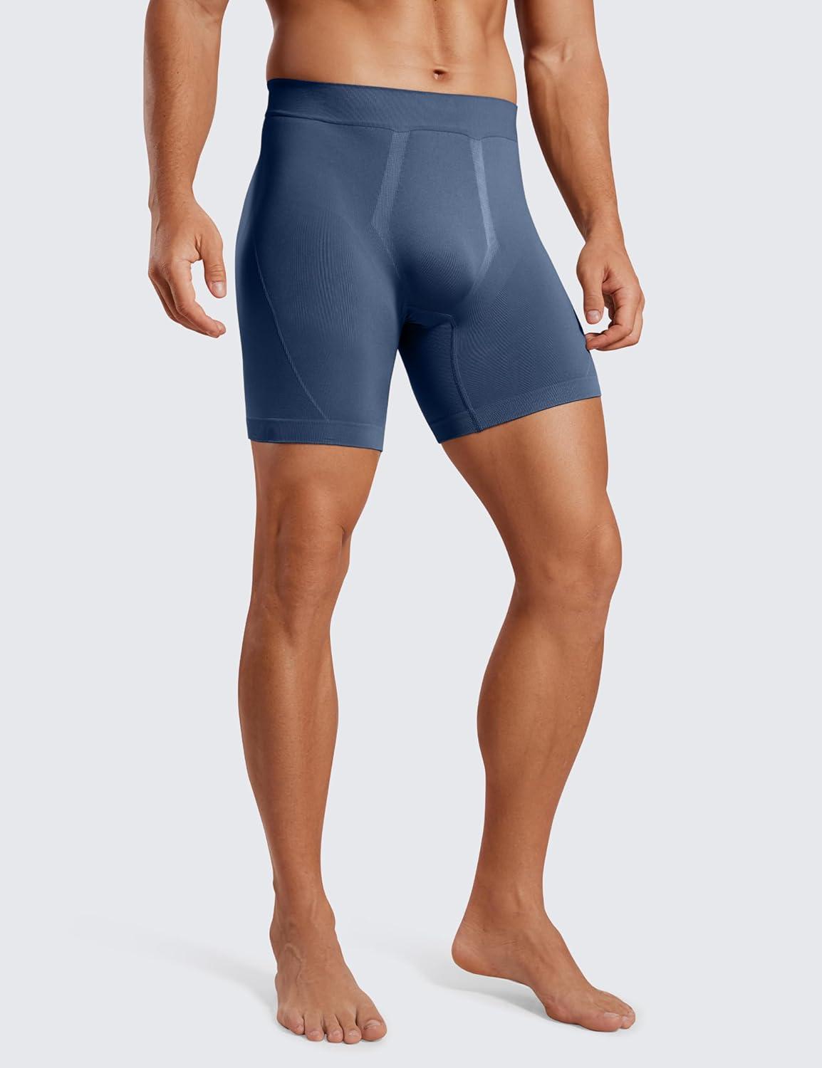 imageCRZ YOGA Mens Seamless 5quot Boxer Briefs Breathable Sports Underwear 3PackGreen Jadeelectric Bluekhali Barley