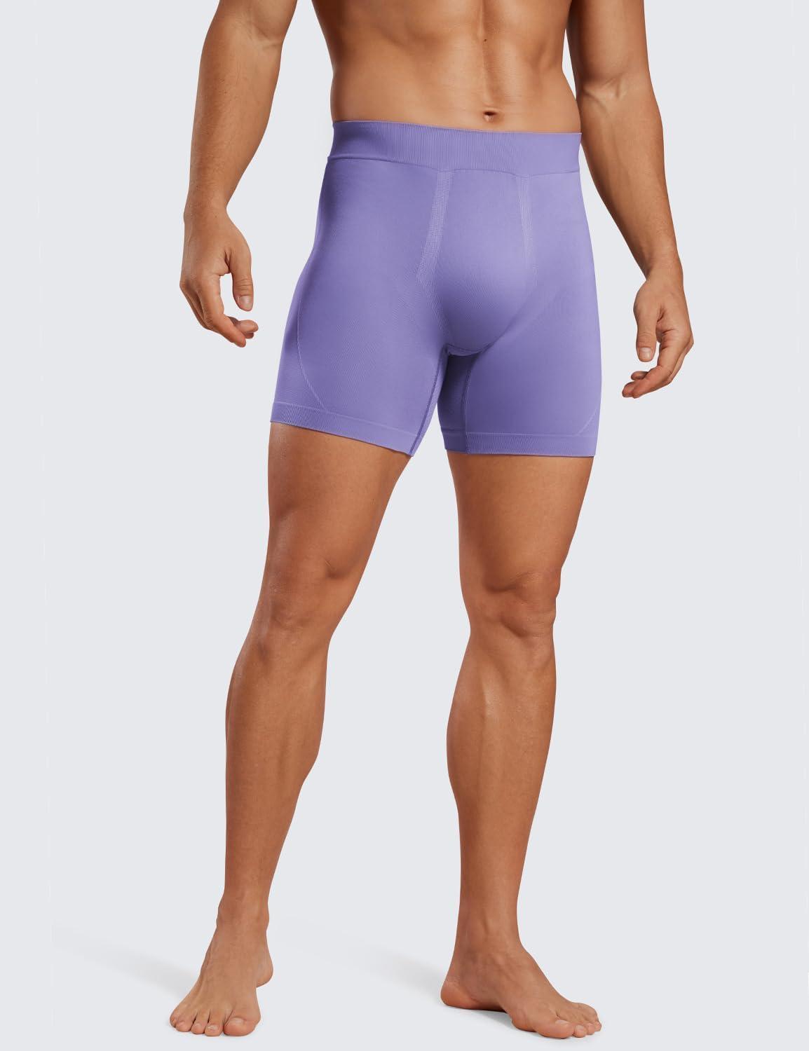 imageCRZ YOGA Mens Seamless 5quot Boxer Briefs Breathable Sports Underwear 3PackPitch Blueforest Greenlavender