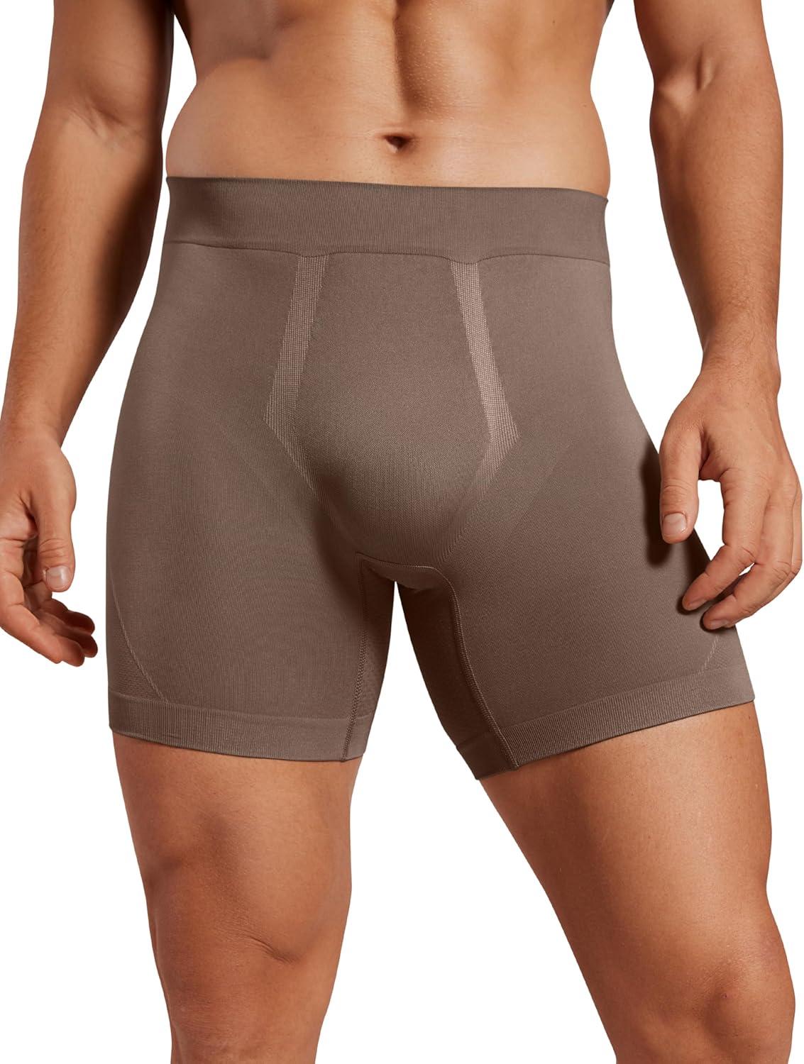 imageCRZ YOGA Mens Seamless 5quot Boxer Briefs Breathable Sports Underwear 3PackRed Merlotbrown Rockdark Chrome