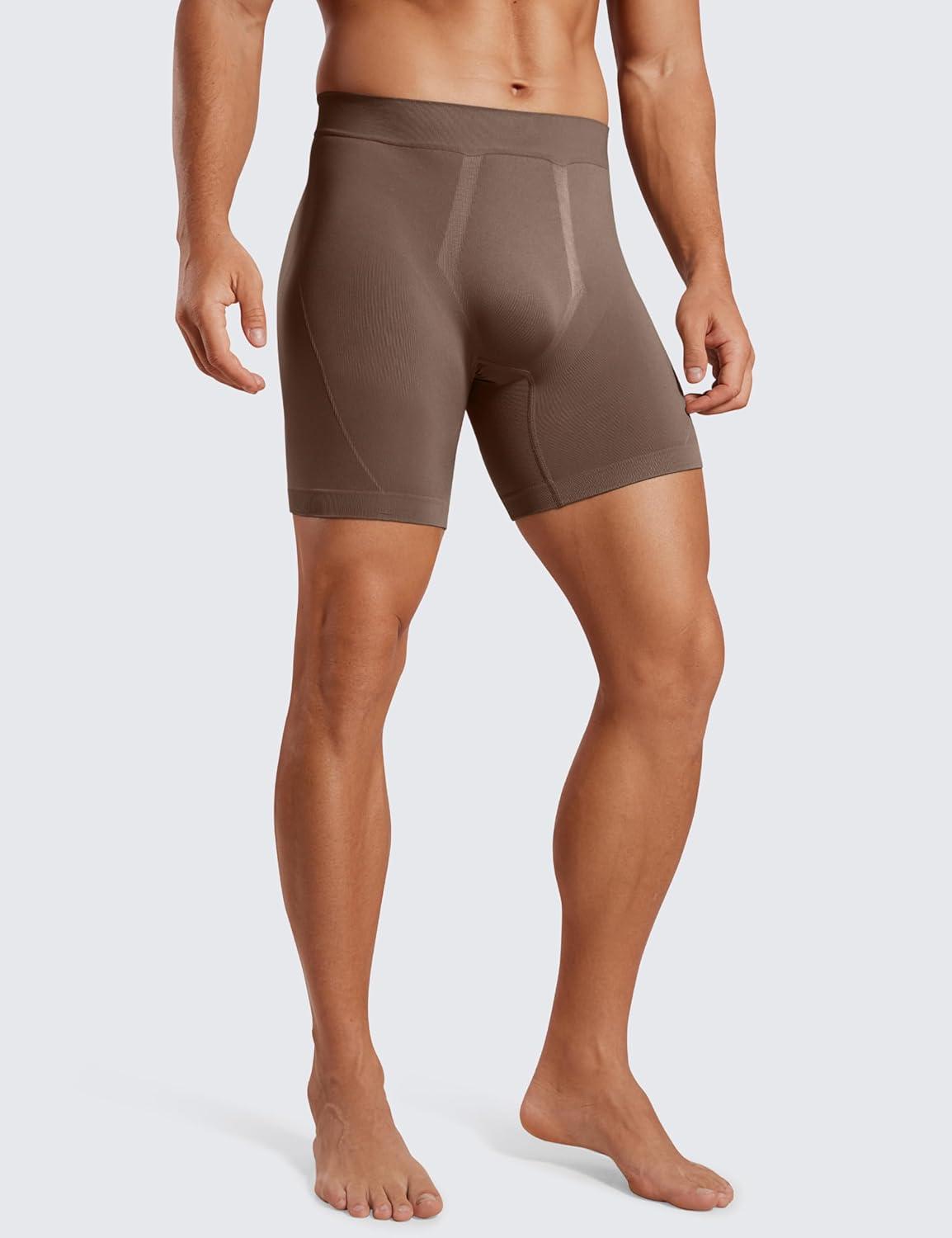 imageCRZ YOGA Mens Seamless 5quot Boxer Briefs Breathable Sports Underwear 3PackRed Merlotbrown Rockdark Chrome