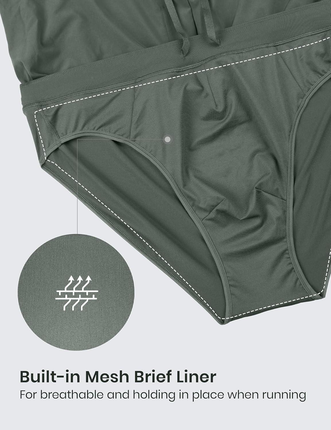 imageCRZ YOGA Mens Side Split Running Shorts 4 Quick Dry for Athletic Gym Workout with Zip Pocket and Brief LinerGrey Sage