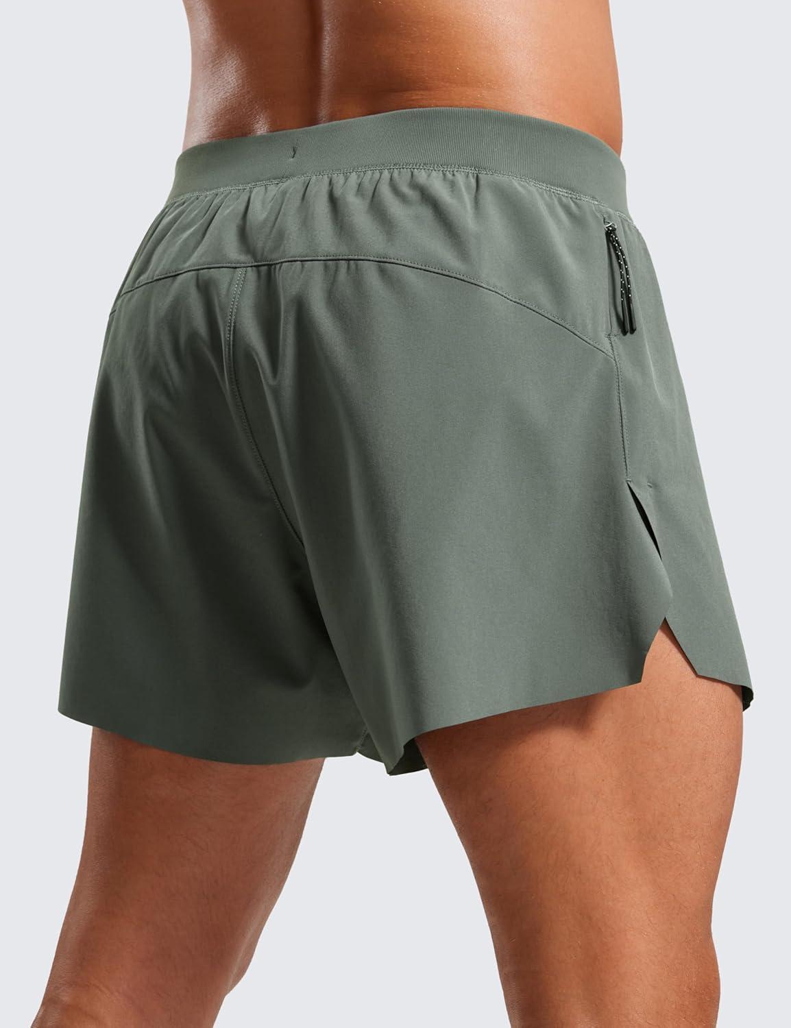 imageCRZ YOGA Mens Side Split Running Shorts 4 Quick Dry for Athletic Gym Workout with Zip Pocket and Brief LinerGrey Sage