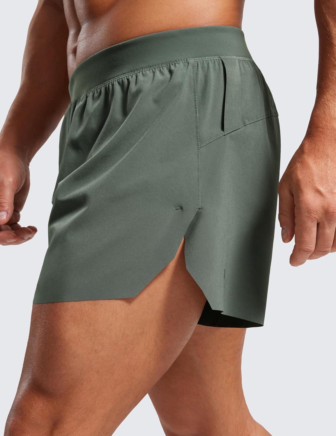 imageCRZ YOGA Mens Side Split Running Shorts 4 Quick Dry for Athletic Gym Workout with Zip Pocket and Brief LinerGrey Sage