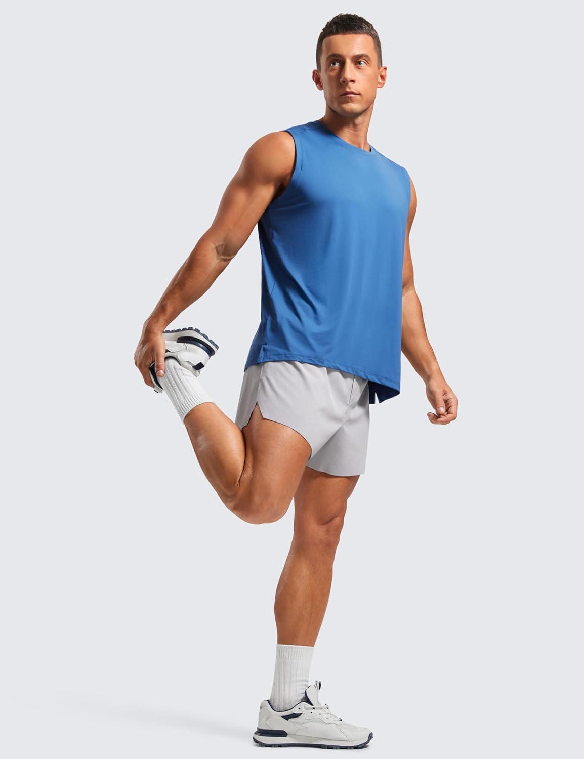 imageCRZ YOGA Mens Side Split Running Shorts 4 Quick Dry for Athletic Gym Workout with Zip Pocket and Brief LinerGull Gray