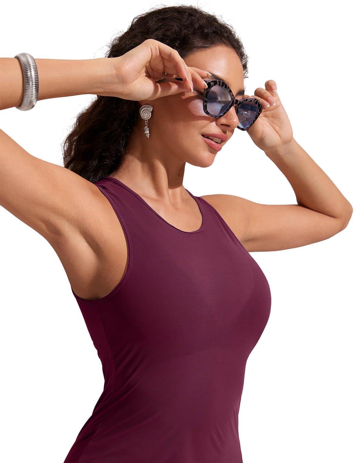 imageCRZ YOGA Mesh Maxi Cover Up Dress for Women Sleeveless Swim Bathing Suit Beach Coverups with Back SlitFuchsia