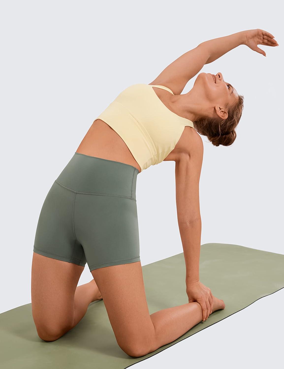 imageCRZ YOGA Naked Feeling Biker Shorts 4 High Waist Yoga Workout Running Gym Spandex WomensGrey Sage