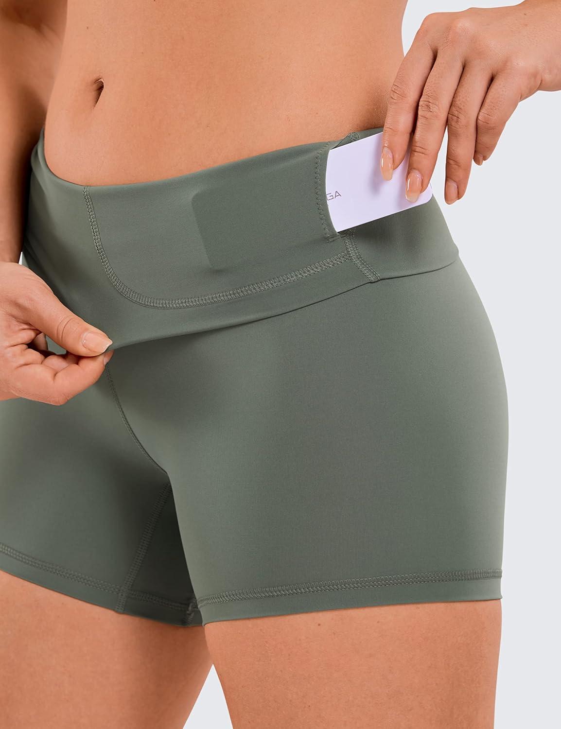 imageCRZ YOGA Naked Feeling Biker Shorts 4 High Waist Yoga Workout Running Gym Spandex WomensGrey Sage