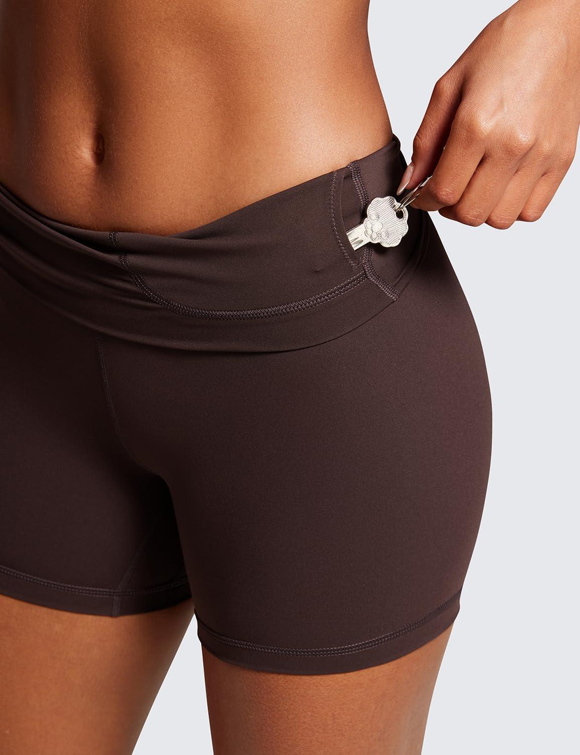 imageCRZ YOGA Naked Feeling Biker Shorts 4 High Waist Yoga Workout Running Gym Spandex WomensHot Fudge Brown