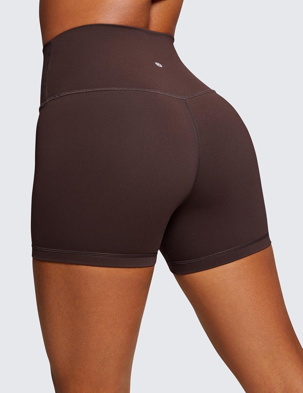 imageCRZ YOGA Naked Feeling Biker Shorts 4 High Waist Yoga Workout Running Gym Spandex WomensHot Fudge Brown