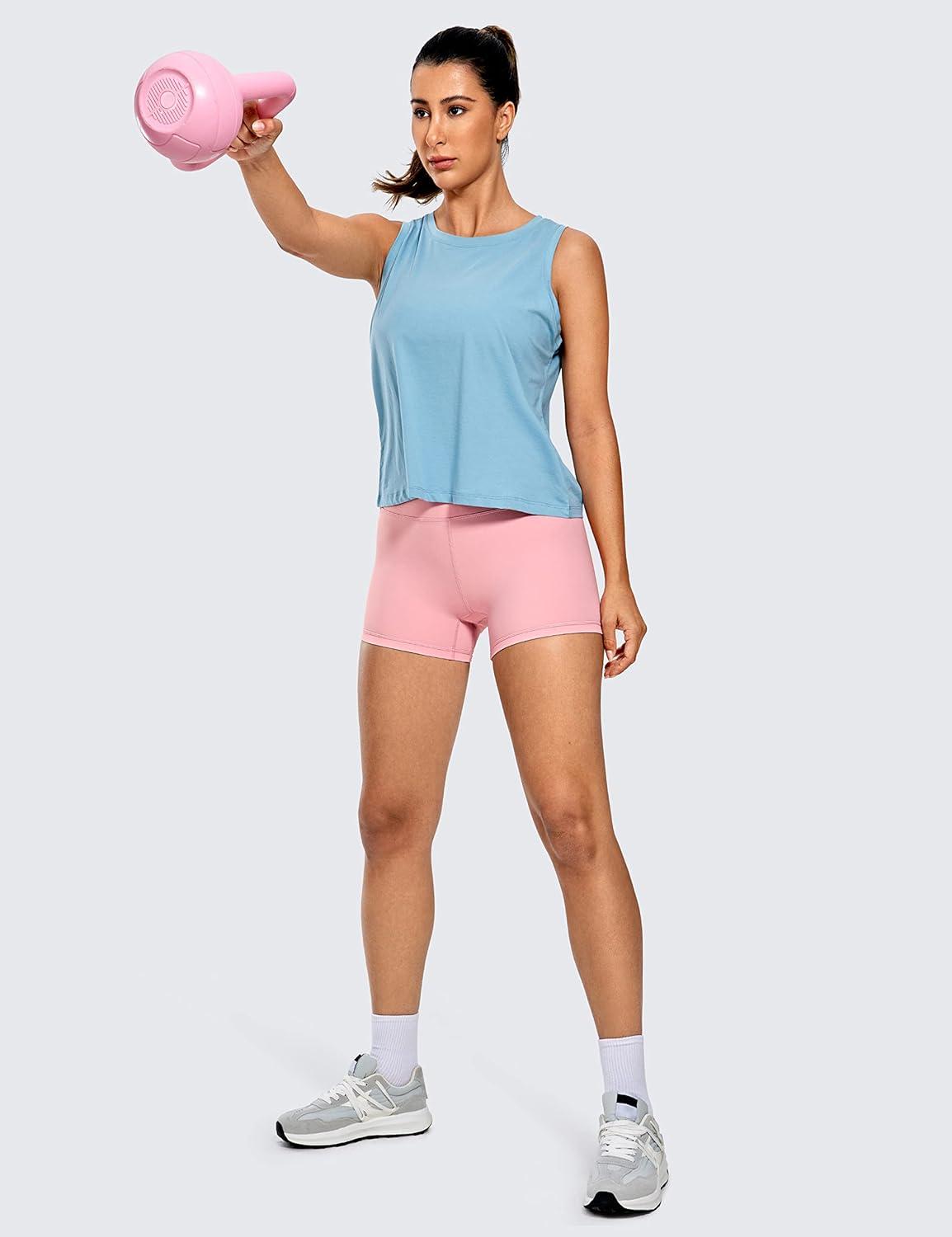 imageCRZ YOGA Naked Feeling Biker Shorts 4 High Waist Yoga Workout Running Gym Spandex WomensThe Heartbeat Pink