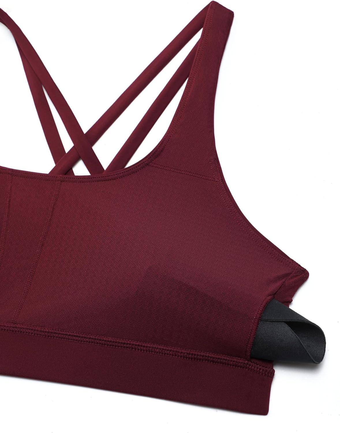 imageCRZ YOGA Naked Feeling Strappy Padded Sports Bras for Women Fitness Workout Top Criss Cross Back Yoga CamiRed Merlot