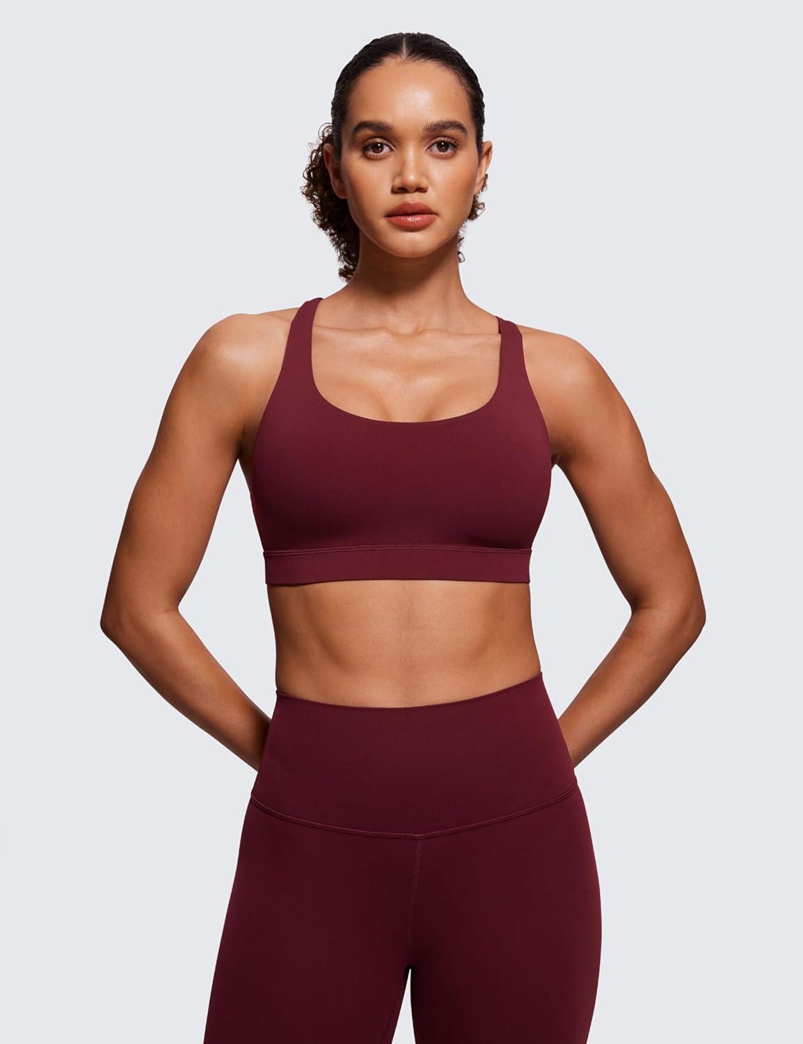 imageCRZ YOGA Naked Feeling Strappy Padded Sports Bras for Women Fitness Workout Top Criss Cross Back Yoga CamiRed Merlot