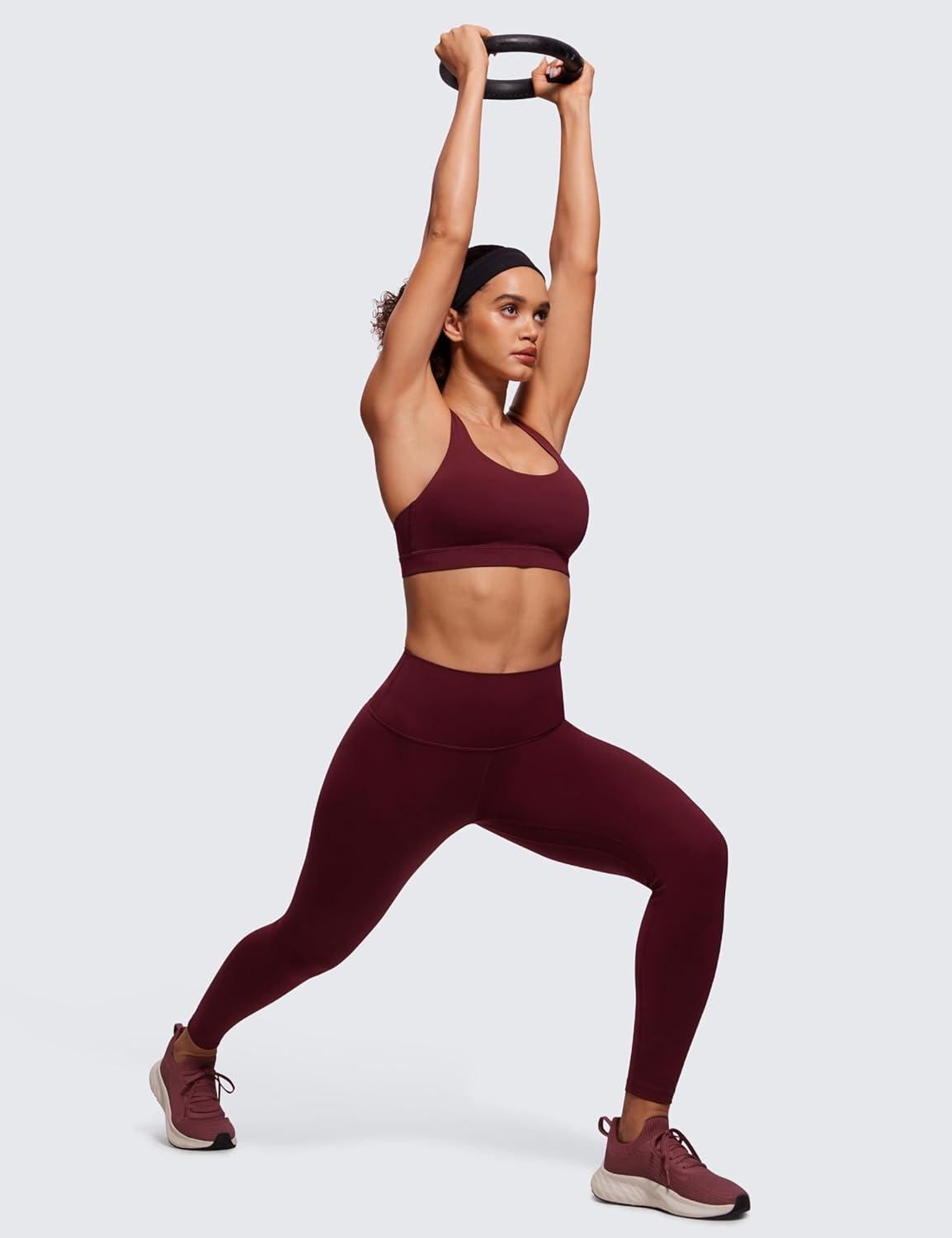 imageCRZ YOGA Naked Feeling Strappy Padded Sports Bras for Women Fitness Workout Top Criss Cross Back Yoga CamiRed Merlot
