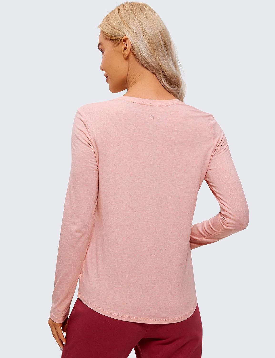 imageCRZ YOGA Pima Cotton Crewneck Long Sleeve Shirts for Women Workout Athletic Yoga Casual Tops Soft Plain TShirtCinnamon Ash